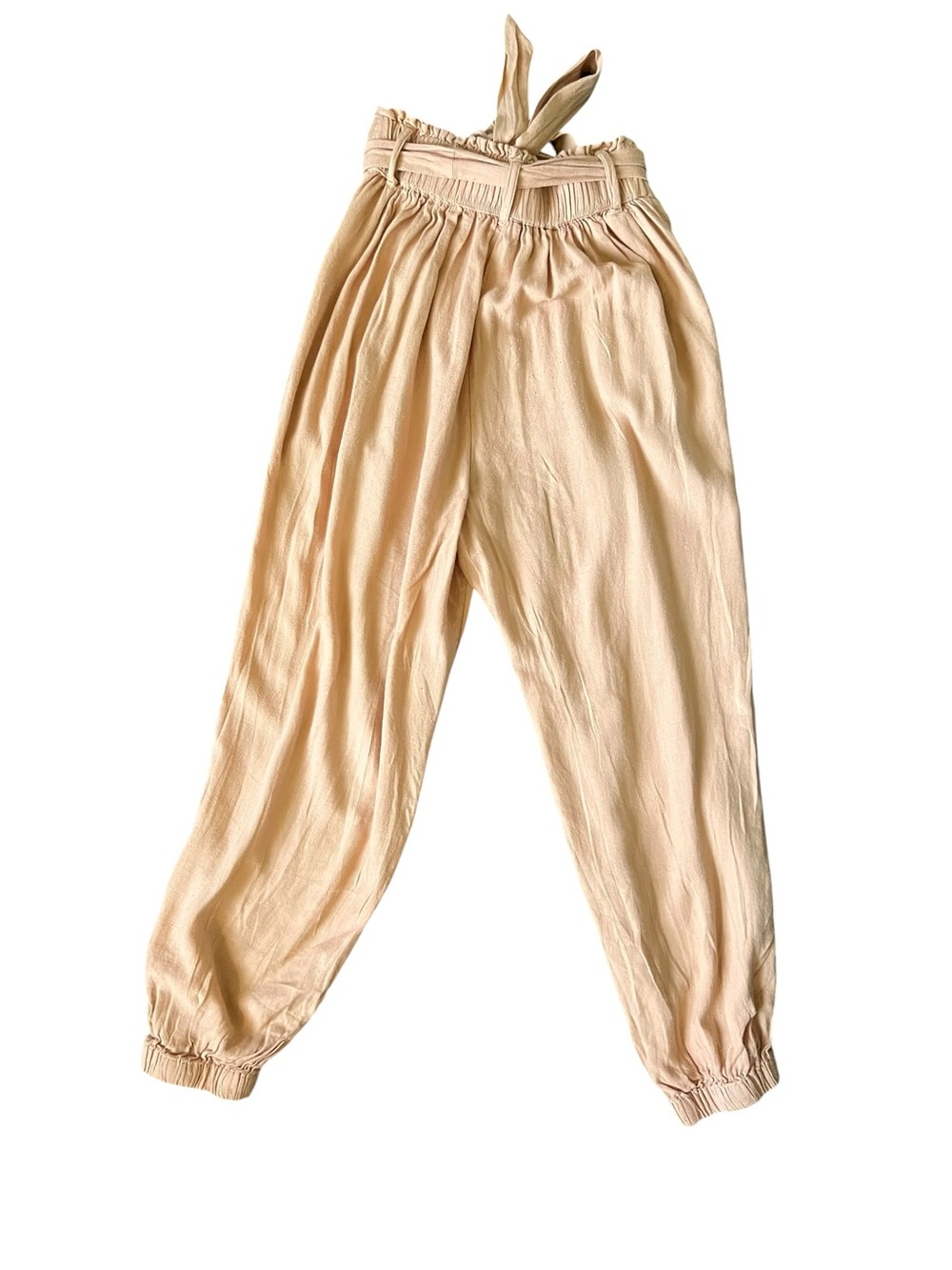 American Eagle XS Short Linen Blend Paperbag Jogger Pants Peach Tie Waist - Picture 2 of 10